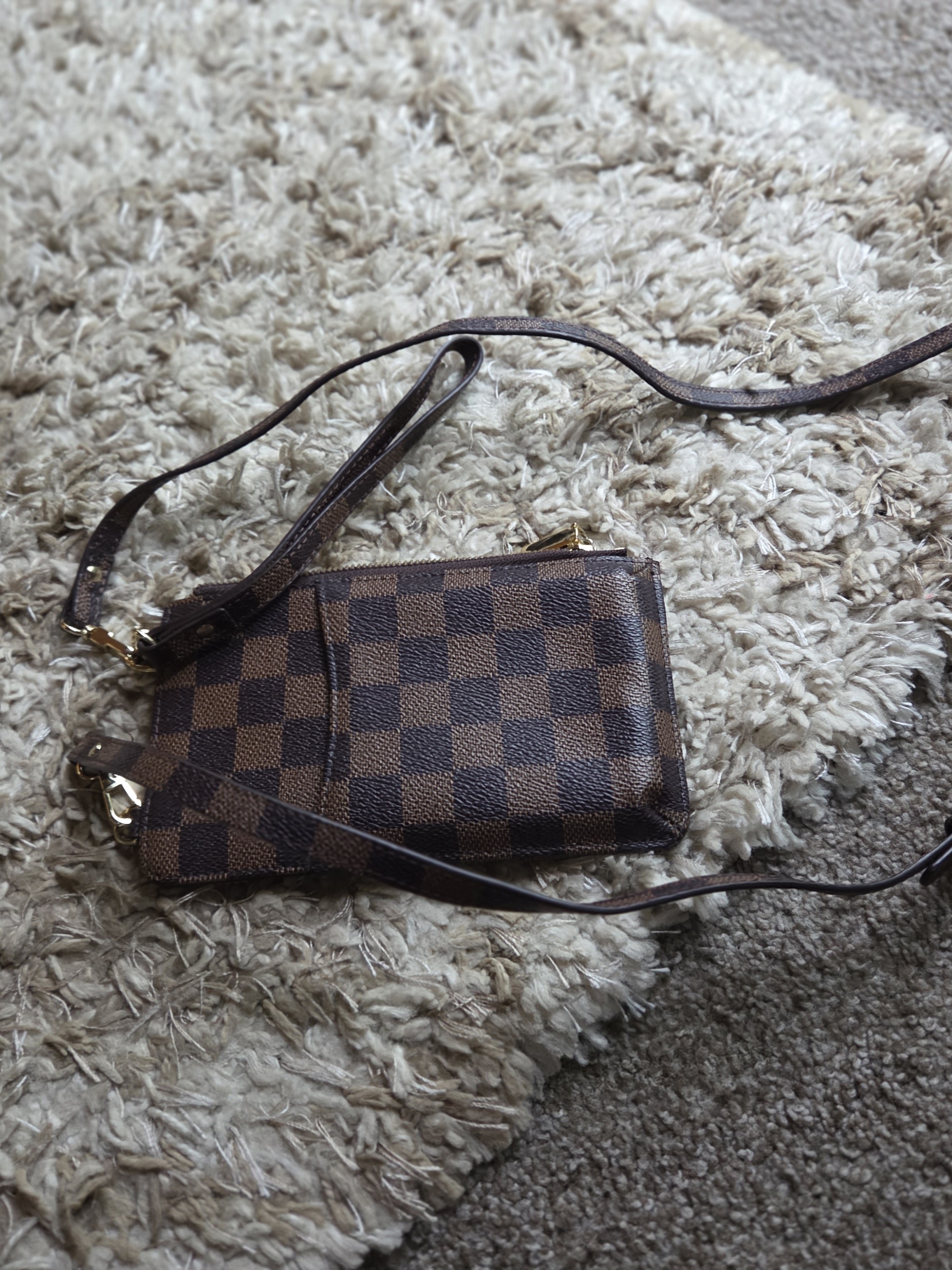 Brown Checkered Crossbody Wristlet Bag - Women